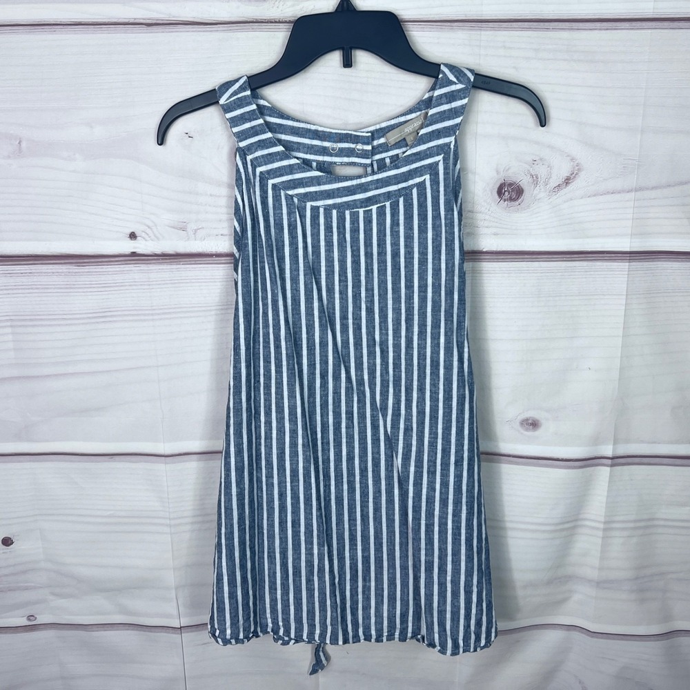 Appraisal Top Womens L Blue Stripe Blouse Linen Blend Sleeveless Tie Back Halter